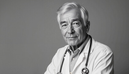 Experienced male doctor posing in white coat with stethoscope  