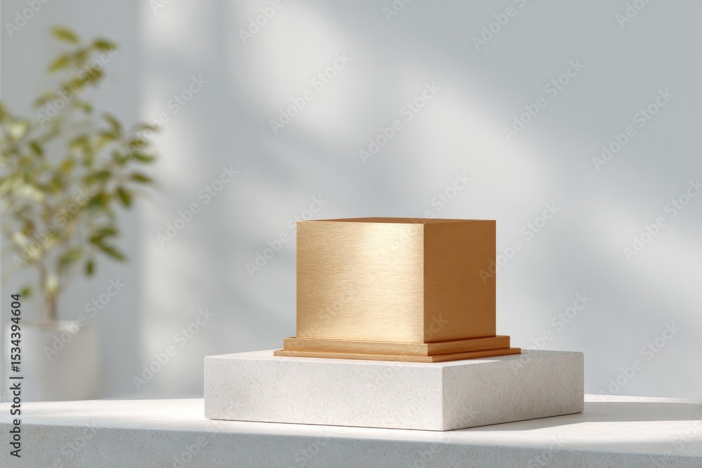Poster golden empty podium sits centered on sleek background casting subtle shadows