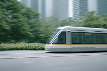 Obraz premium minimalist photo capturing essence of urban transportation features such as sleek city buses in motion trams passing