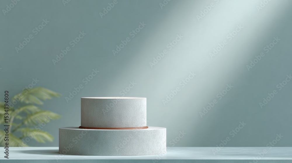 Poster minimalistic scene shows empty podium as figures in background blur into abstraction