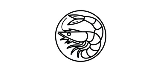 Shrimp line art icon in oval frame