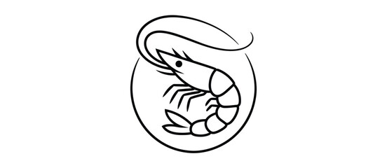 Simple line drawing of a shrimp in a circle