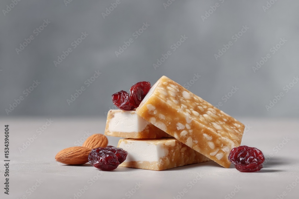 Poster close-up of energy bars with minimalistic background highlighting texture colors and enticing detail