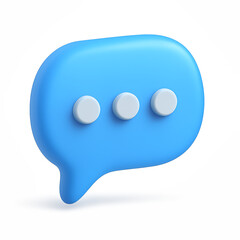 3D message typing icon in blue bubble with three dots symbolizing chat, online communication, and social interaction with transparent background.