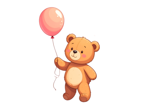 Cute bear holding a pink balloon - Powered by Adobe