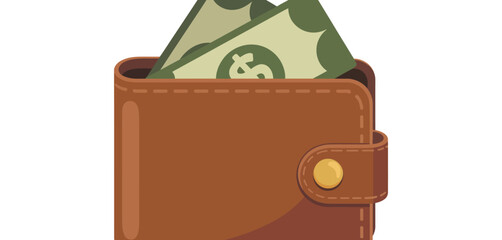 Brown leather wallet with cash money bills