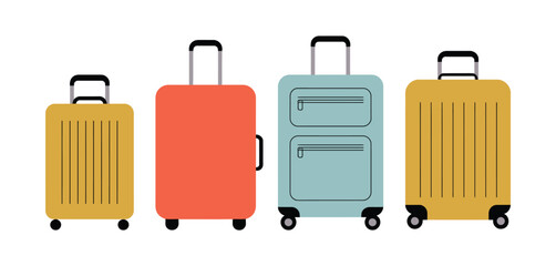 Four suitcases of different sizes and colors