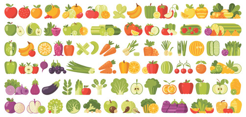 Colorful flat lay of fresh fruits and vegetables
