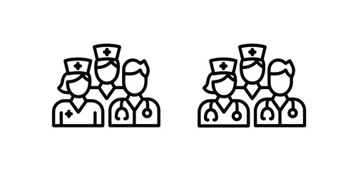 Medical team icon set nurses and doctors
