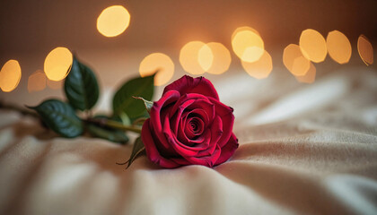 Red rose on bed in bedroom
