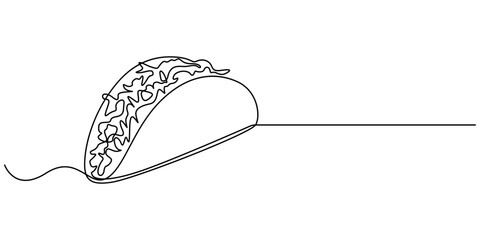 continuous single drawn one line taco hand-drawn picture silhouette. Mexican food tacos, one line art Taco vector illustration. line art, one continuous line, simple, hand drawn and sketch style. for 