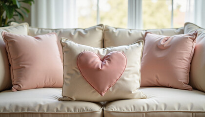 Beige knitted heart pillow (Valentine’s Day)