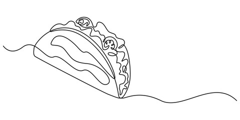 continuous single drawn one line taco hand-drawn picture silhouette. Mexican food tacos, one line art Taco vector illustration. line art, one continuous line, simple, hand drawn and sketch style. for 