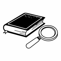 Lineart Icon of Book with Magnifier – Knowledge Search and Study Illustration

