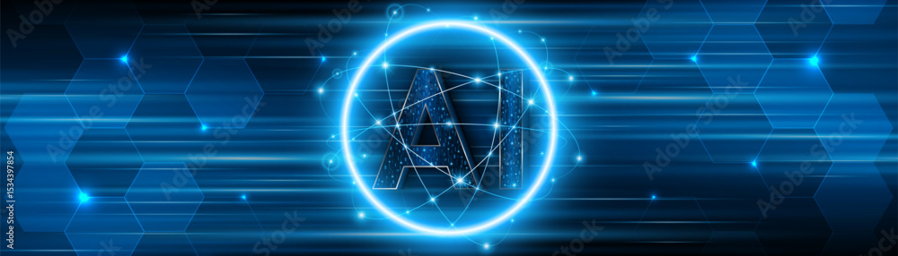 Poster Digital technology of the future. AI icon or artificial intelligence symbol. Future advanced artificial intelligence technology circuit board concept	