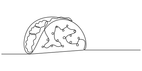 continuous single drawn one line taco hand-drawn picture silhouette. Mexican food tacos, one line art Taco vector illustration. line art, one continuous line, simple, hand drawn and sketch style. for 