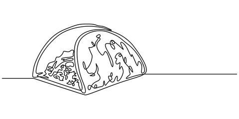 continuous single drawn one line taco hand-drawn picture silhouette. Mexican food tacos, one line art Taco vector illustration. line art, one continuous line, simple, hand drawn and sketch style. for 