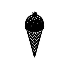 Stylized Black and White Ice Cream Cone Illustration A Sweet Treat with a Classic Design and Simple Lines