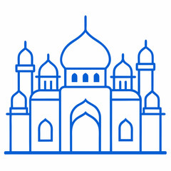 The iconic blue mosque line art on white background. Symbol of line art of a mosque.