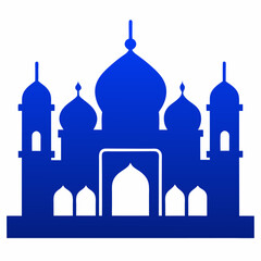 The beautiful  blue iconic mosque silhouette on white.