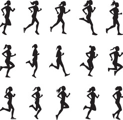 Fototapeta premium silhouettes of girls running black and white vector illustration 