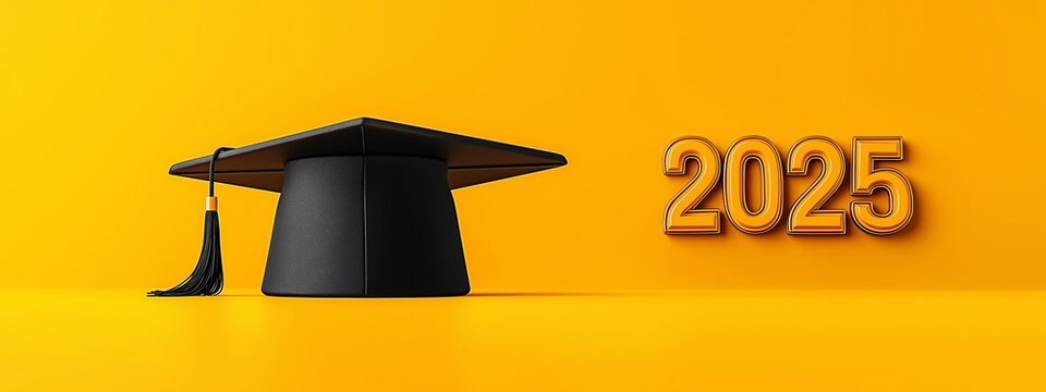 black graduation hat on yellow background