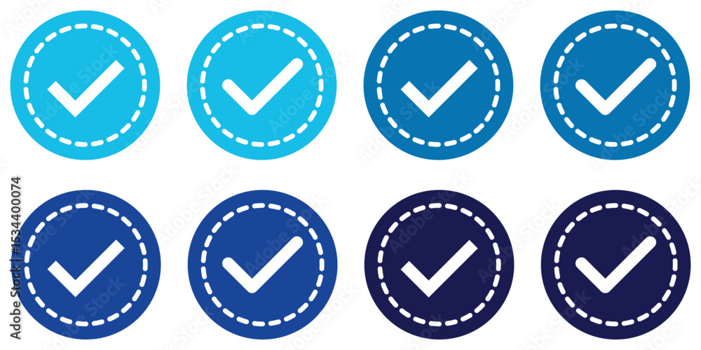 Poster blue check mark icon in circle graphic design element. verified badge icon tick symbol vector approv