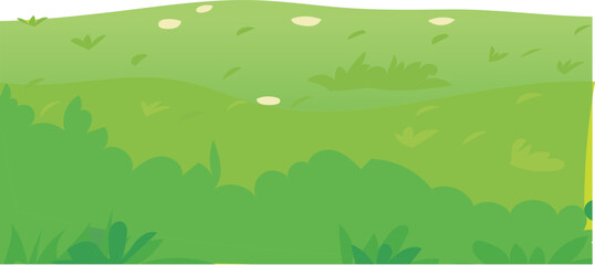 Obraz premium green grass field background, flat cartoon landscape vector for outdoor nature, background, park, or illustration design