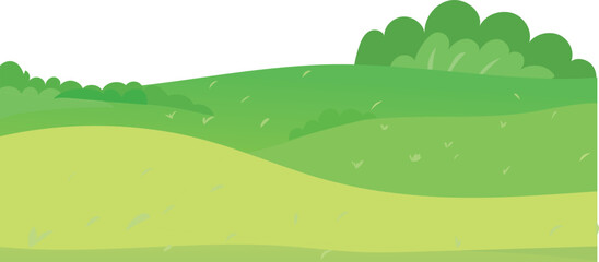 rolling green landscape, flat cartoon landscape vector for outdoor nature, background, park, or illustration design