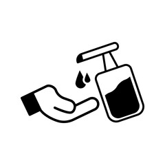 Washing hand with sanitizer liquid soap vector line icon. eps 10
