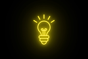 Neon Outline light bulb  icon on black background. Idea symbol. Electric lamp, light, innovation, solution, creative thinking, electricity. Lamp line icon. Lightbulb icon on light background