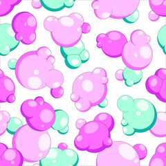 Seamless background with cartoon soap foam set with bubbles. Vector illustration isolated on white background.
