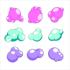 Cartoon soap foam set with bubbles. Vector illustration isolated on white background.