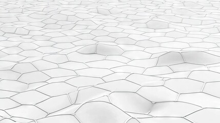 Abstract design of textured white hexagonal tiles.