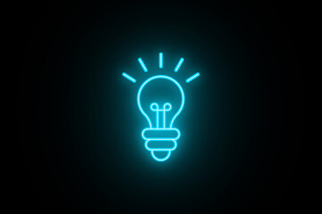 Neon Outline light bulb  icon on black background. Idea symbol. Electric lamp, light, innovation, solution, creative thinking, electricity. Lamp line icon. Lightbulb icon on light background