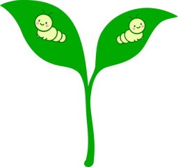 Adorable Cartoon Caterpillars on Green Sprout | New Life and Growth Concept