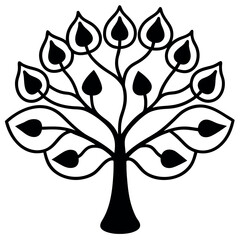 Obraz premium Black and White Stylized Fig Tree with Large Leaves and Fruit