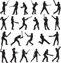 Fototapeta premium silhouettes of women playing cricket black vector illustration 