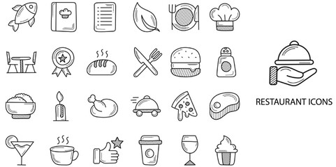 Restaurant simple concept 24 icons set .Vector illustration.	