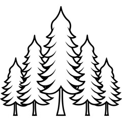 Obraz premium Black Line Art Cedar Trees Forest Growth Illustration