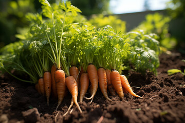 Freshly harvested carrots lay on the ground.