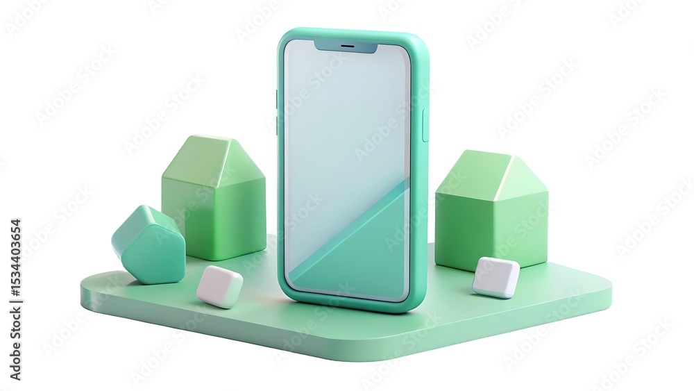 Poster modern minimalist smartphone mockup featuring geometric shapes and a vibrant color scheme, ideal for