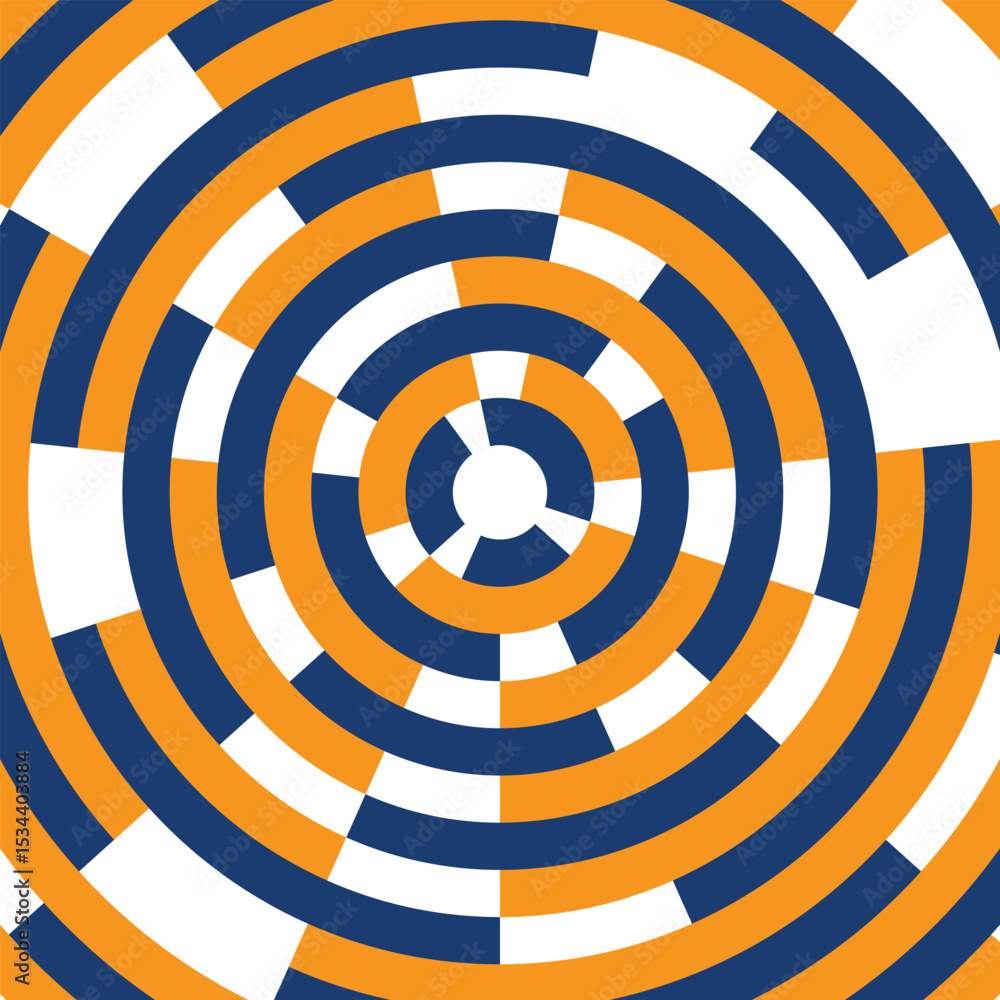 Poster op art vector design illusion of whirl movement in a circle frame. abstract sunburst striped texture