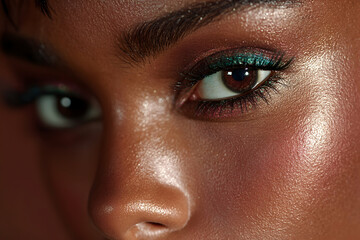 Fototapeta premium A macro portrait of a young African woman with flawless makeup and perfect skin -