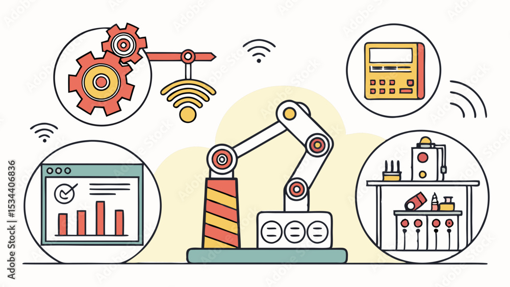 Aufkleber robotic arm in smart factory with industry 4.0 automation data analytics and iot manufacturing techn