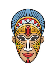 Colorful Tribal Mask Illustration with Ethnic Decorative Elements