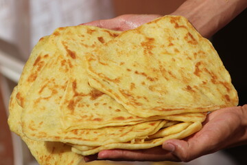 A close-up of the traditional Moroccan flatbread known as Msemmen or Msemen