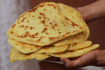 A close-up of the traditional Moroccan flatbread known as Msemmen or Msemen
