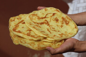 A close-up of the traditional Moroccan flatbread known as Msemmen or Msemen