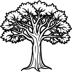 Obraz premium Side View Black and White Banyan Tree Thick Branches Illustration